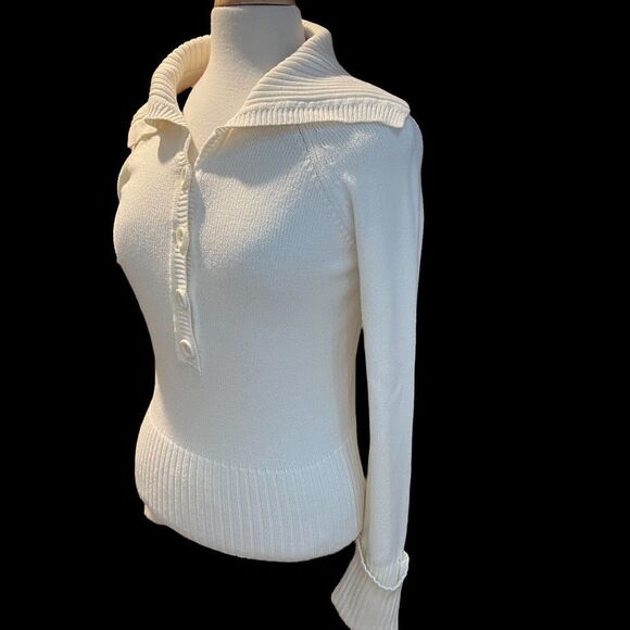 LOFT White Cable Knit Long Sleeve Large Collar Sweater size M - Picture 7 of 12